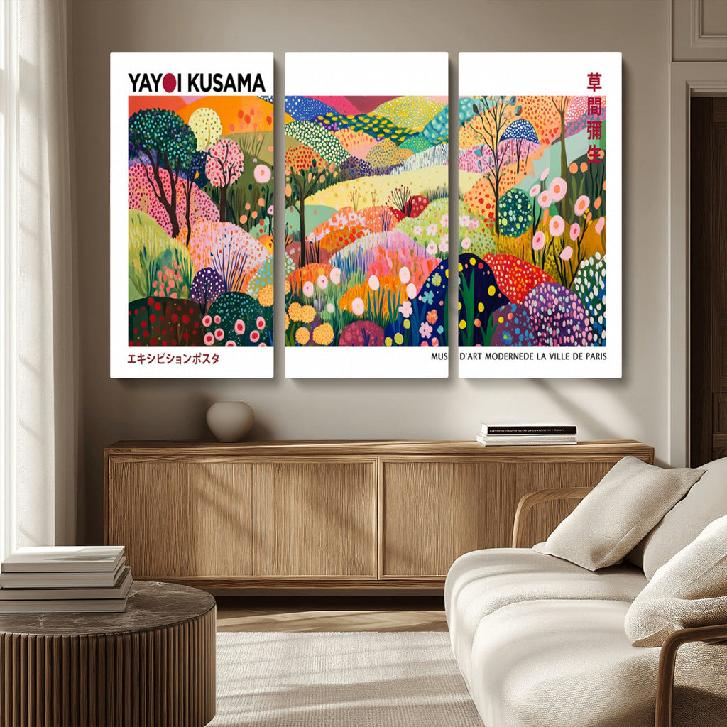Framed Yayoi Kusama 1986 Wall Art Print | Japanese Wabi Sabi Vibrant Abstract Landscape Canvas