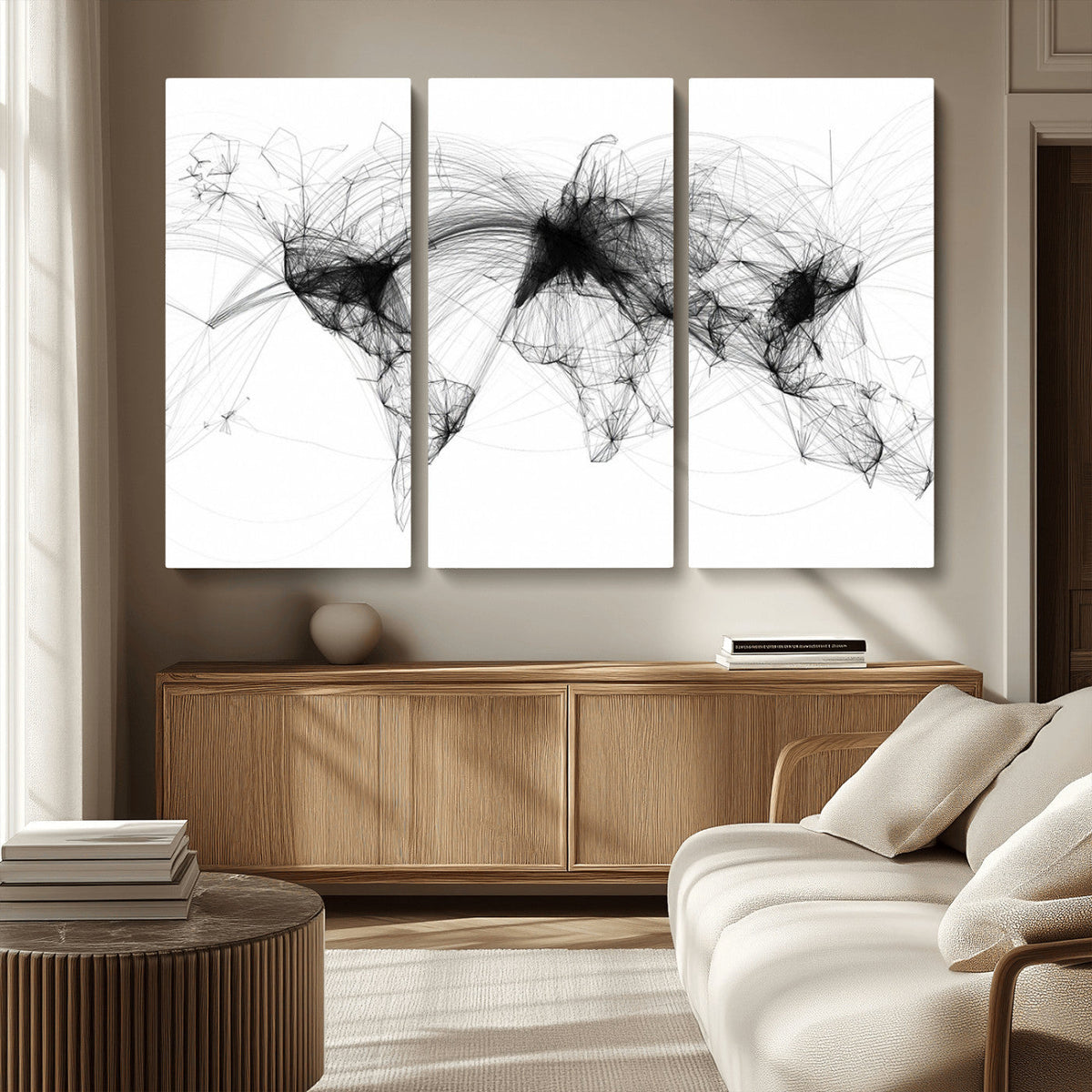Abstract World Map Wall Art | Framed Geometric Line Canvas