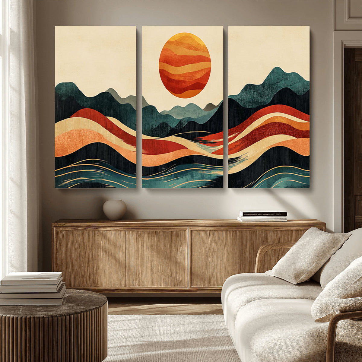 Mountain Triptych Wall Art Canvas Print | Western Boho Pine Tree Nature Print