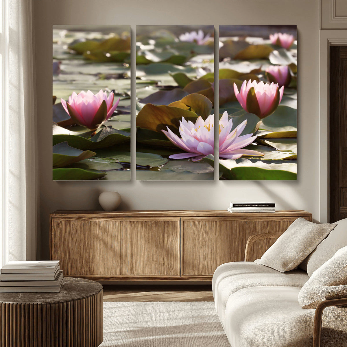 Lotus Flower Wall Art Canvas Print, Water Lily Large Wall Art for Yoga Room Decor
