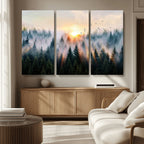 Abstract Forest Wall Art, Serene Nature Canvas Print with Misty Forest Design for Modern Home Decor