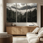 Moody Forest Wall Art | Framed Mountain Fog Canvas Artwork