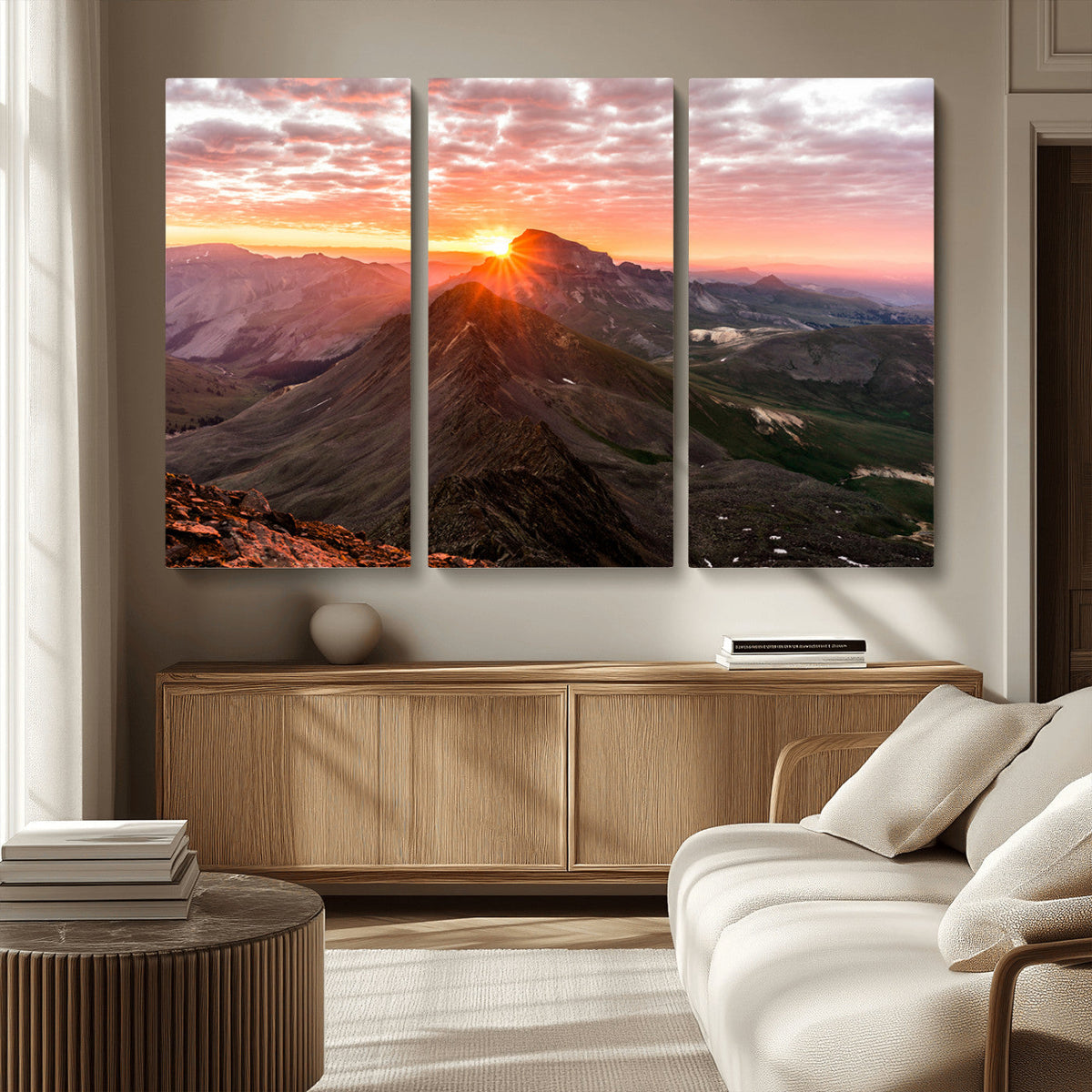 Mountain Sunrise Wall Art | Framed Alpine Ridge Canvas