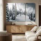 Snowy Pines Wall Art Canvas Print | Ski Lift in a Winter Forest
