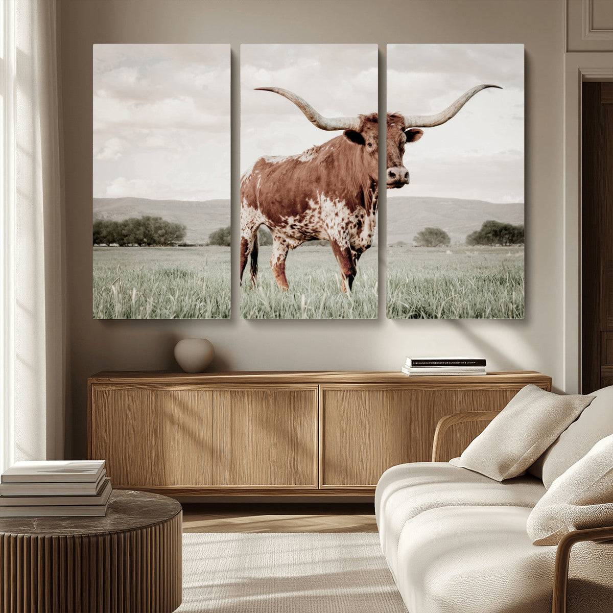 Texas Longhorn Wall Art | Framed Spotted Cattle Canvas