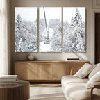 Snowy Ski Lift Wall Art | Framed Winter Mountain Canvas