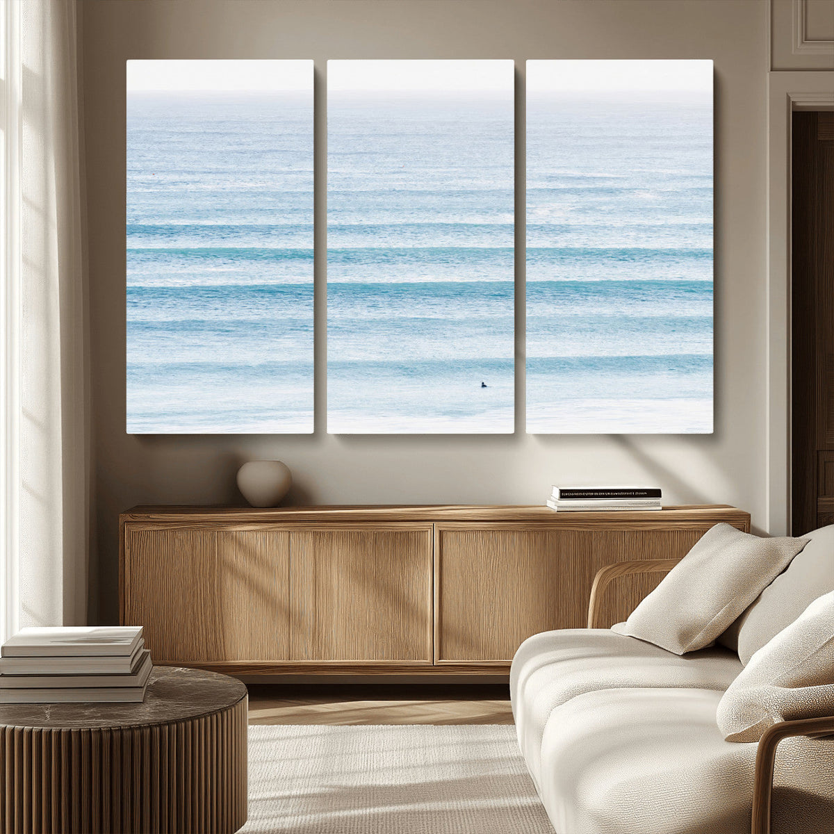 Ocean Wave Surfer Wall Art | Framed Minimal Seascape Canvas