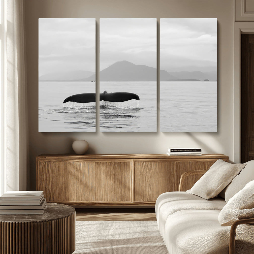 Whale Tail Wall Art | Framed Black White Ocean Canvas