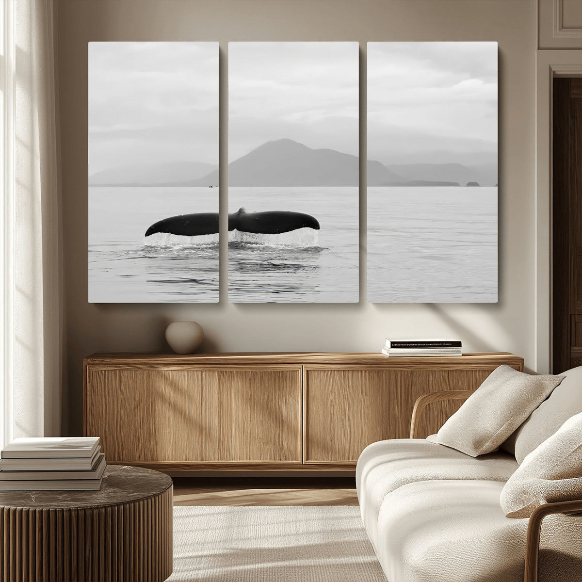 Whale Tail Wall Art | Framed Black White Ocean Canvas
