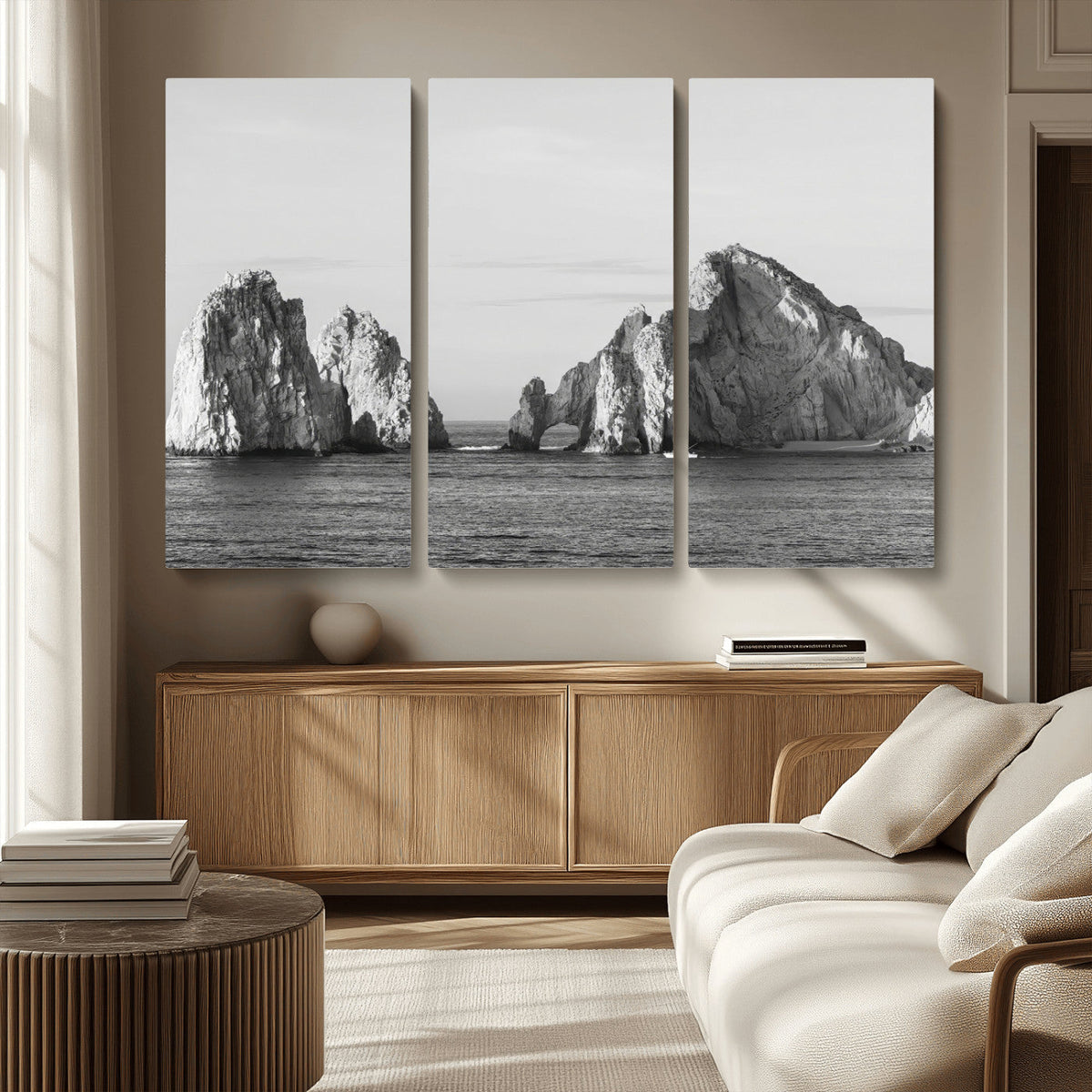 Coastal Wall Art | Framed Black White Ocean Canvas Artwork