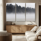 Surfer Fog Wall Art Canvas Print, Framed Foggy Beach and Coastal Surf Scene