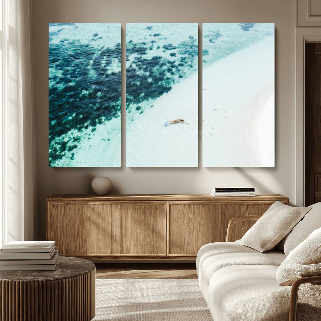 Minimal Beach Wall Art | Framed Ocean Swimming Canvas