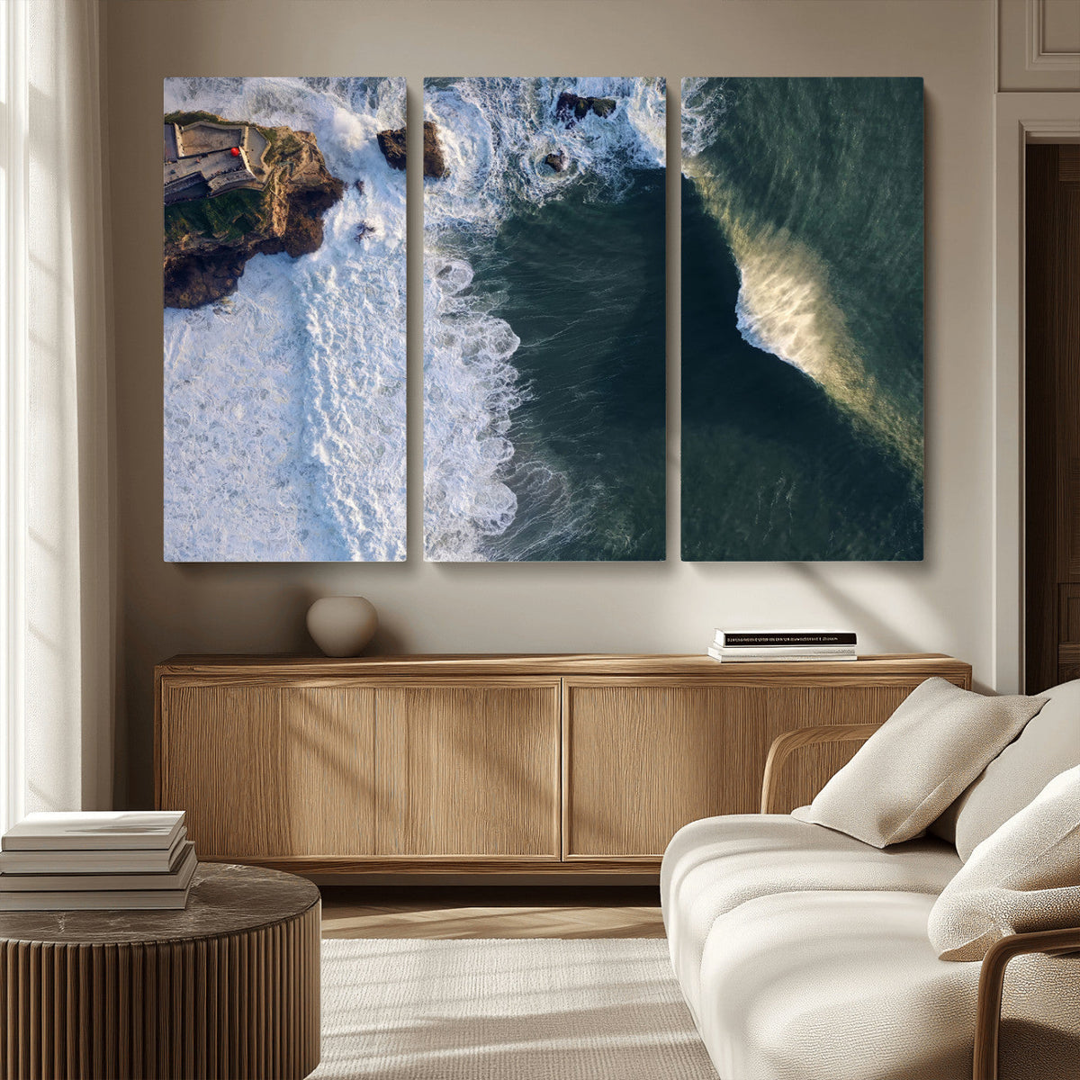 Ocean Wave Wall Art | Aerial Coastal View Canvas Artwork