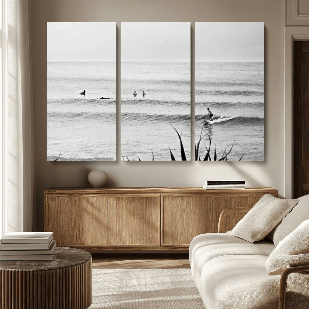 Surfer Silhouette Wall Art | Framed Calm Ocean Canvas