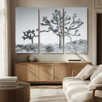 Joshua Tree Wall Art Canvas Print, Framed Black and White Desert Landscape Artwork