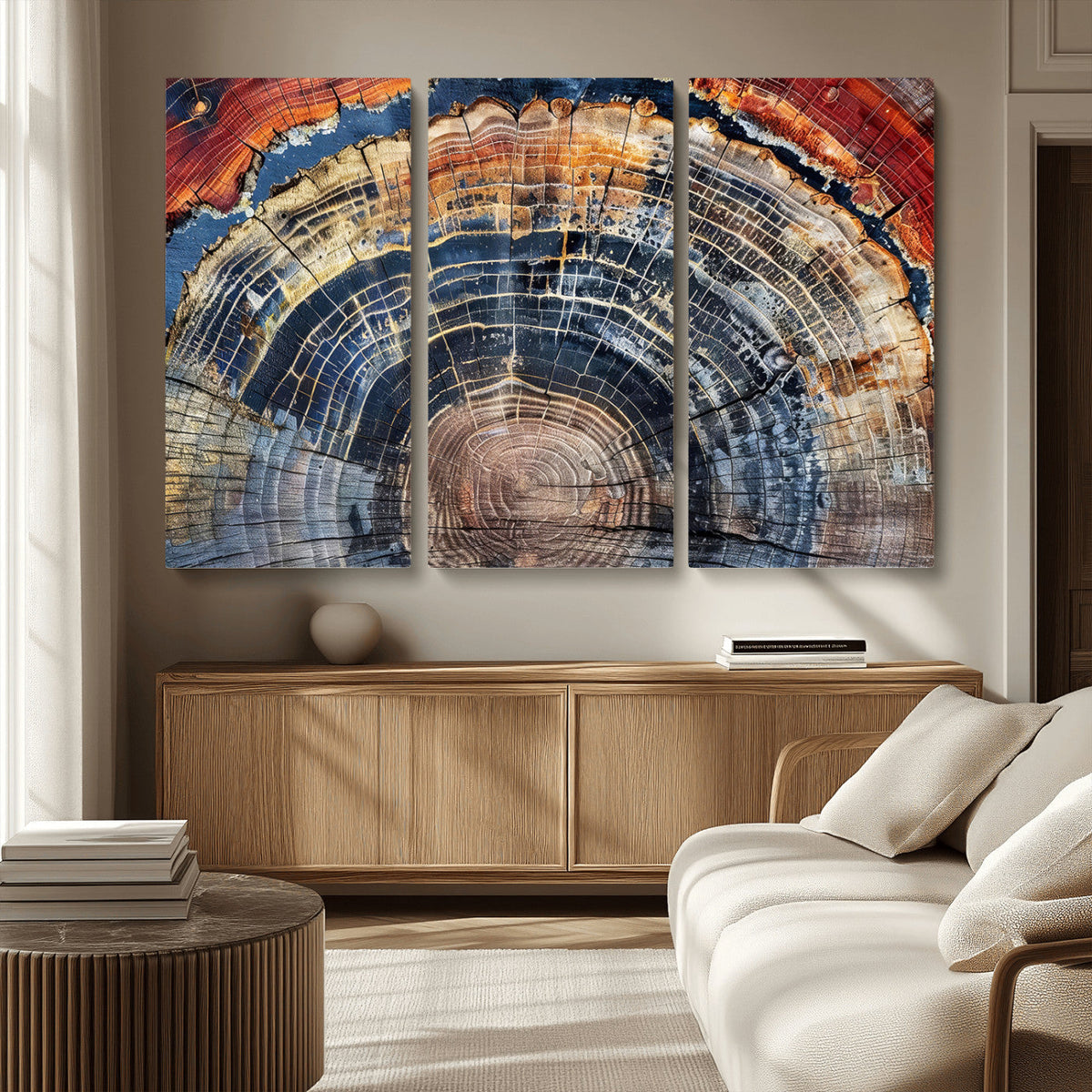 Tree Rings Wall Art Canvas Print, Framed Petrified Wood Art, Modern Rustic Decor