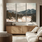 Mountain Landscape Wall Art Canvas Print, Framed Snowy Peaks Alpine Winter