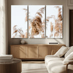 Pampas Grass Wall Art Canvas Print, Framed Neutral Tones Minimalist Boho