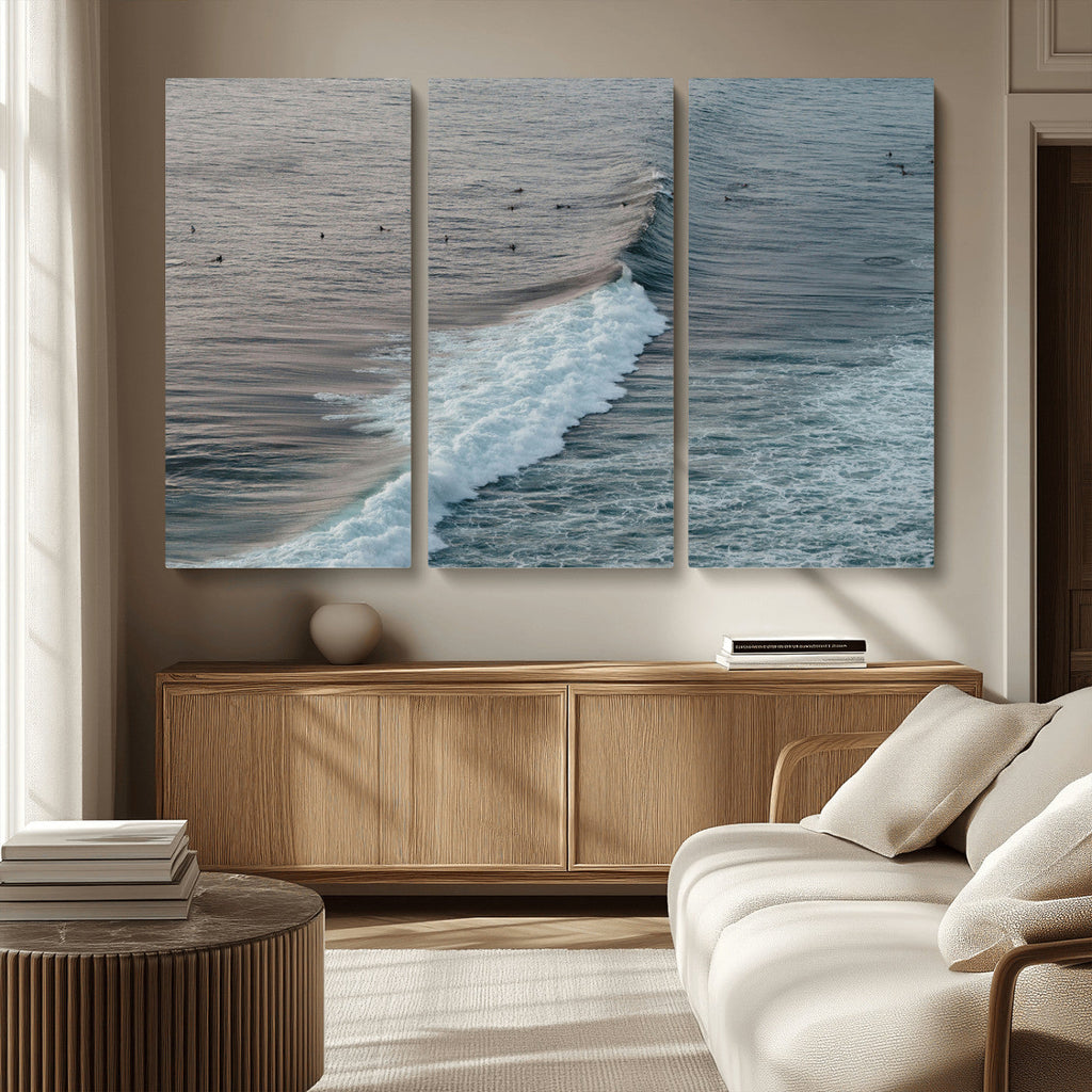 Ocean Waves Wall Art Canvas Print, Framed Coastal Serenity Surf Scene