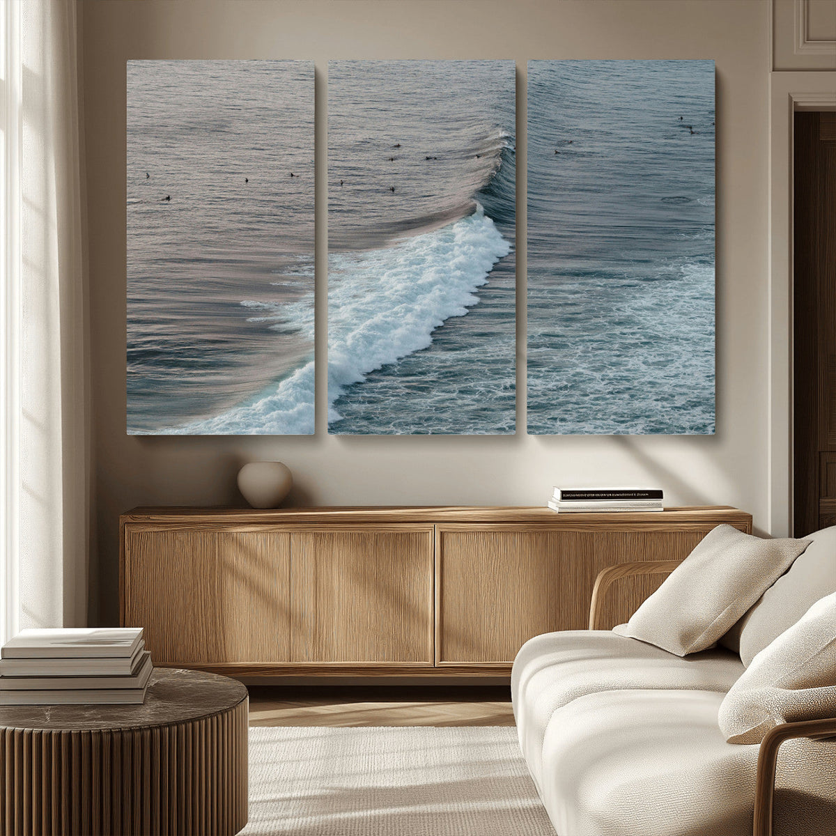 Ocean Waves Wall Art Canvas Print, Framed Coastal Serenity Surf Scene