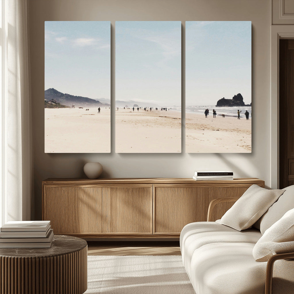 Minimalist Beach Wall Art Canvas Print, Framed Coastal Serenity Soft Sand