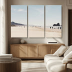 Minimalist Beach Wall Art Canvas Print, Framed Coastal Serenity Soft Sand