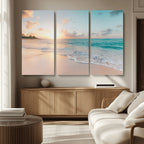 Beach Sunset Wall Art Canvas Print, Framed Ocean Waves Summer Escape