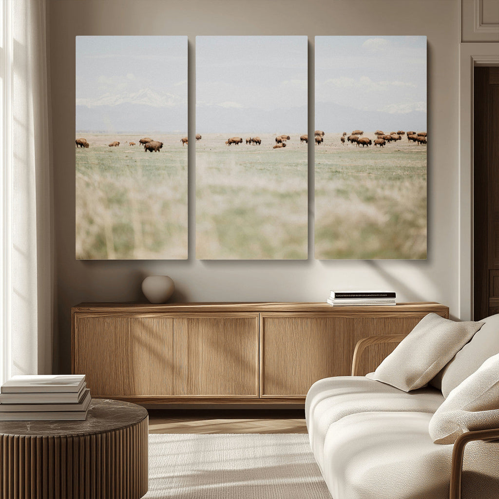 Bison Herd Wall Art Canvas Print, Framed Western Ranch Nature Scene