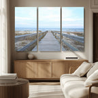 Beach Boardwalk Wall Art Canvas Print, Framed Coastal Serenity Ocean View