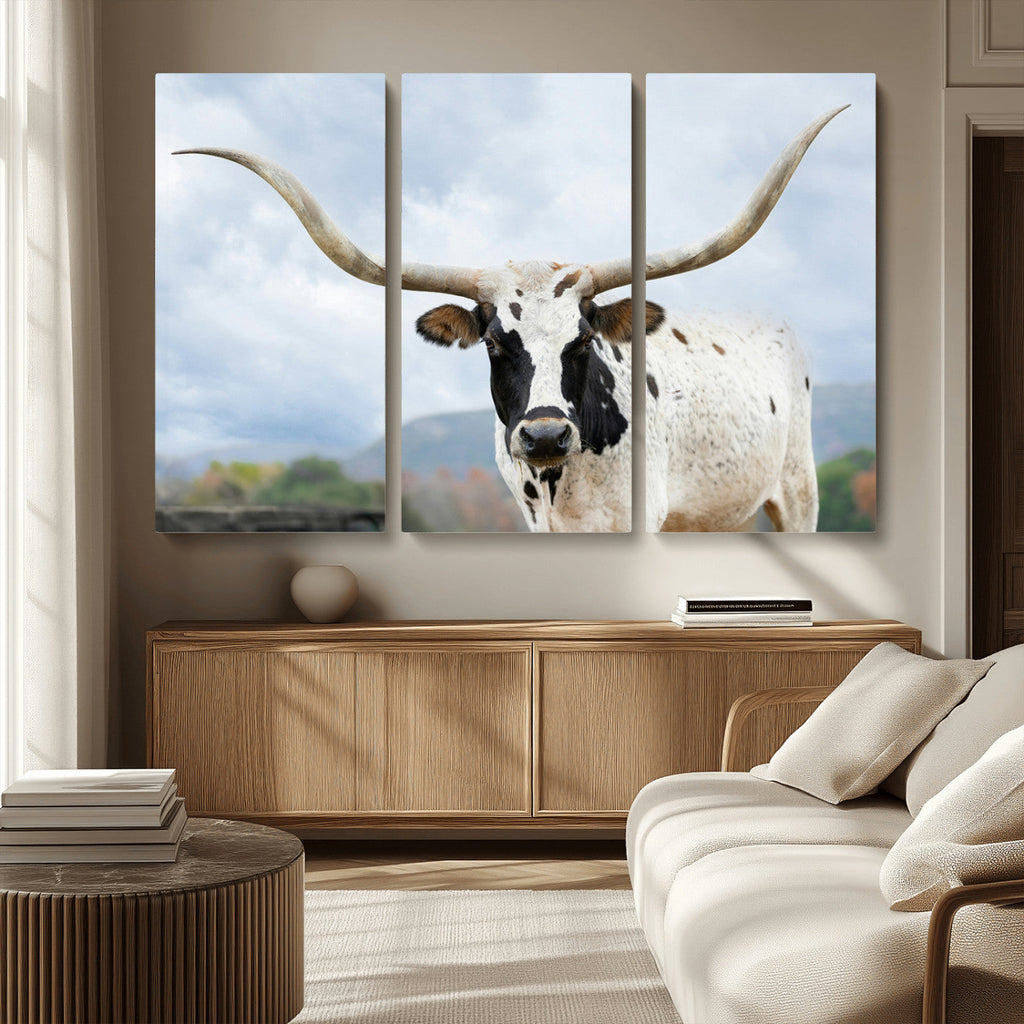 Texas Longhorn Wall Art Canvas Print, Framed Western Rustic Farmhouse