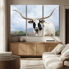 Texas Longhorn Wall Art Canvas Print, Framed Western Rustic Farmhouse