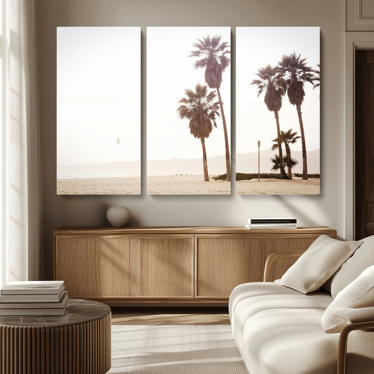 Coastal Light Wall Art Canvas Print, Framed Relaxing Shoreline Art, Minimalist Ocean Tropical Decor