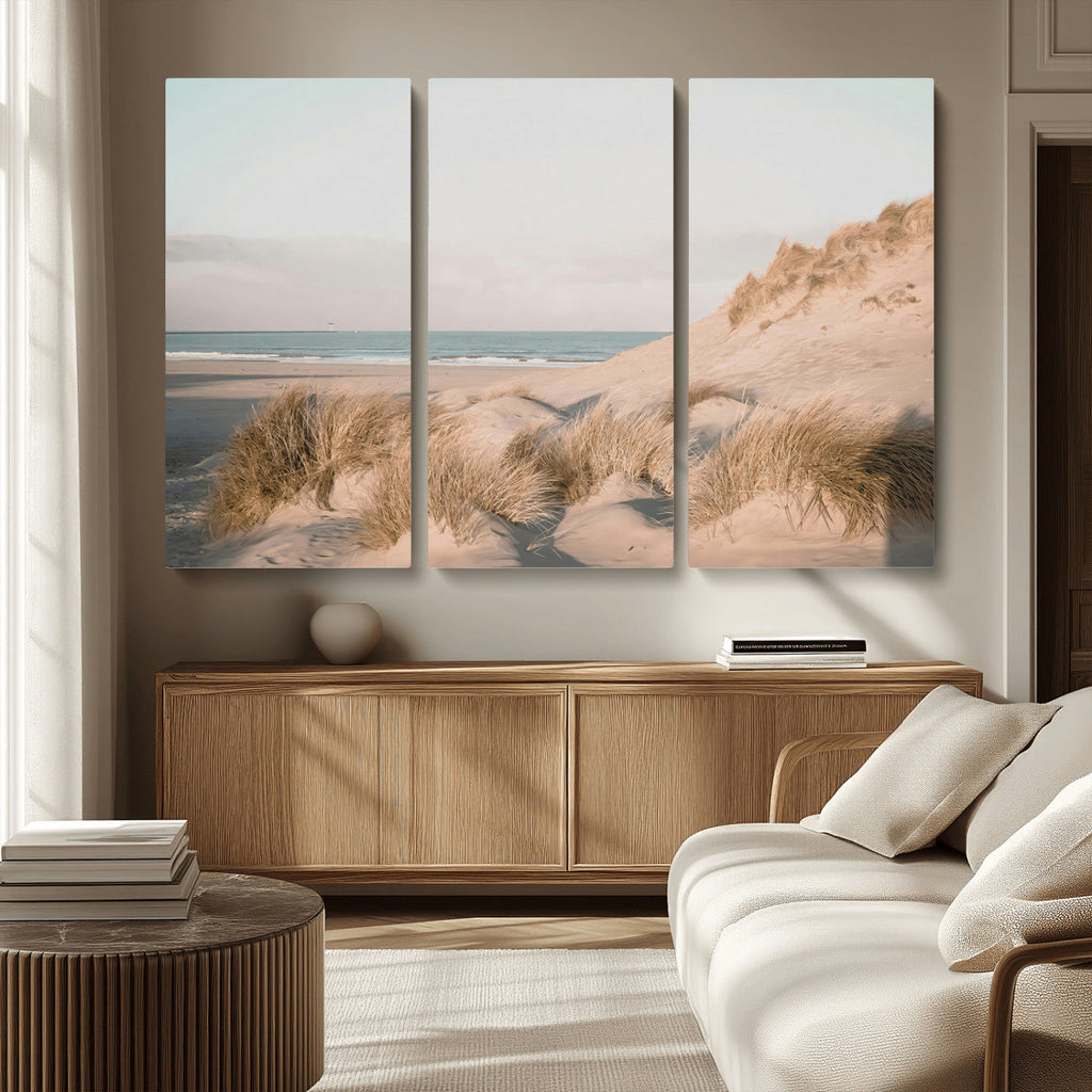 Beach Landscape Wall Art Canvas Print, Framed Sand Dune Photography, Minimalist Seascape Coastal Decor
