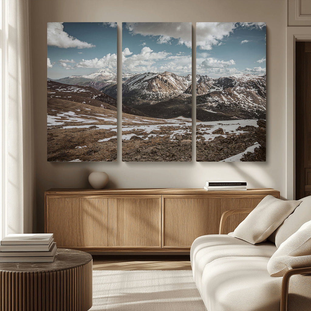 Mountain Landscape Wall Art Canvas Print, Framed Snowy Peaks Art, Rugged Highlands Rustic Adventure Decor