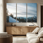 Snowy Mountains Wall Art Canvas Print, Framed Alpine Landscape Frosty Peaks Artwork