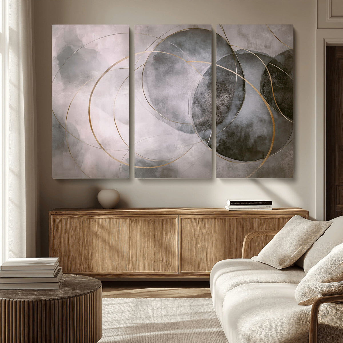 Abstract Grey Gold Wall Art | Modern Geometric Canvas