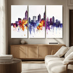 Atlanta Skyline Wall Art Canvas Print, Framed Colorful Watercolor Cityscape