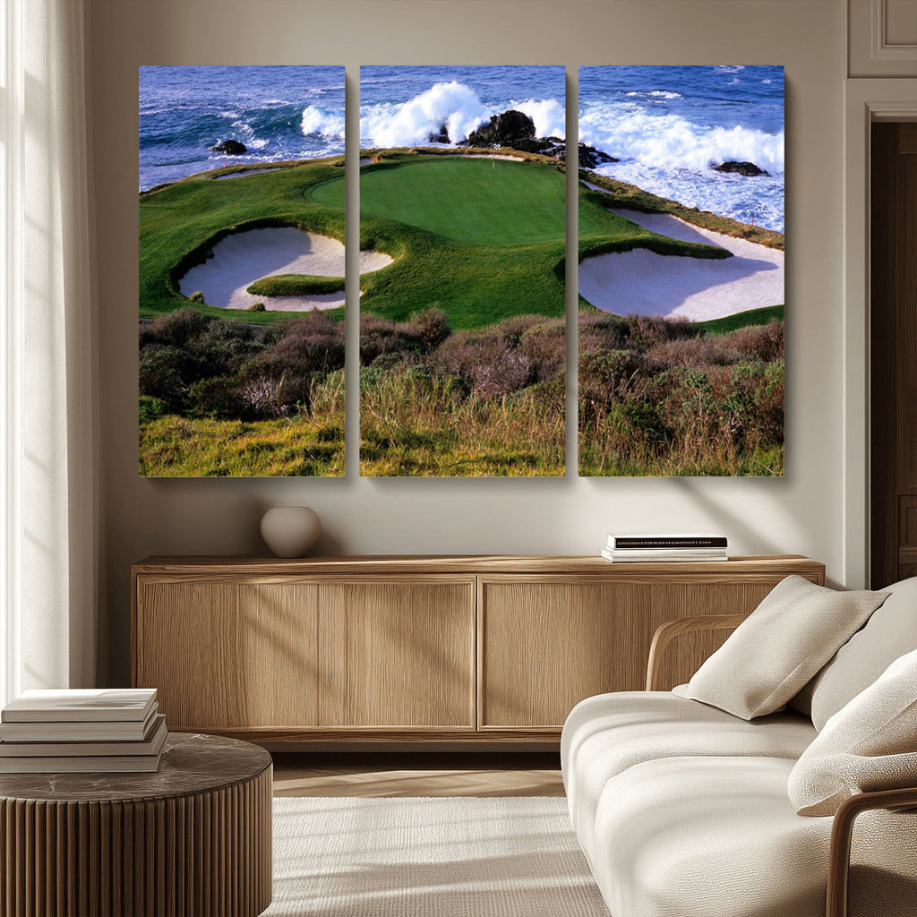 California Pebble Beach Golf Links Wall Art Canvas Print, Iconic Monterey Coastal Golf Course