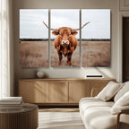 Longhorn Bull Wall Art Canvas Print, Framed Rustic Decor