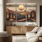 Wooden Mountain Layers Art | Rustic Pine Tree Landscape