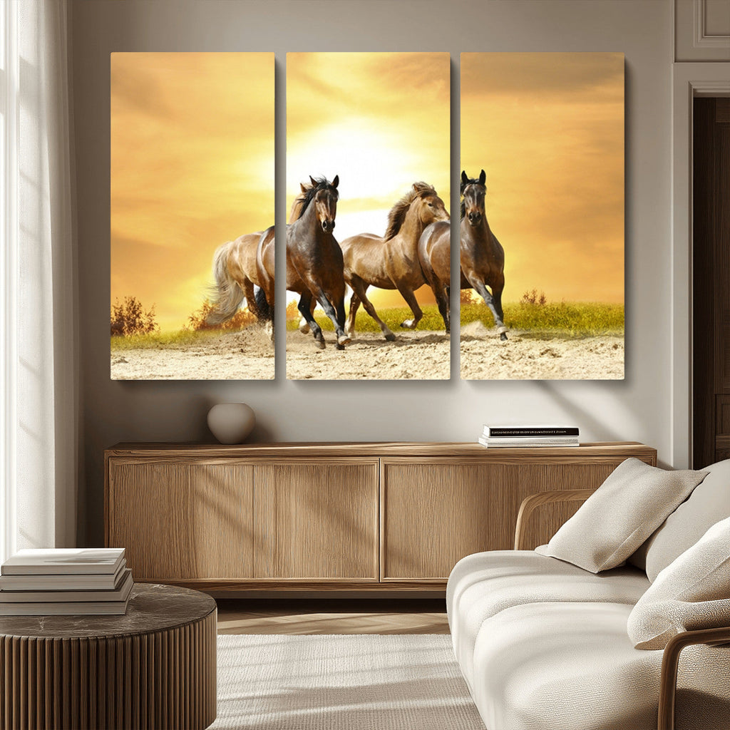 Wild Horses Wall Art Canvas Print, Framed Galloping Herd