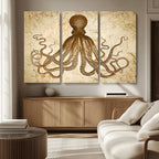Sepia Octopus Wall Art Abstract Animal Canvas Print
