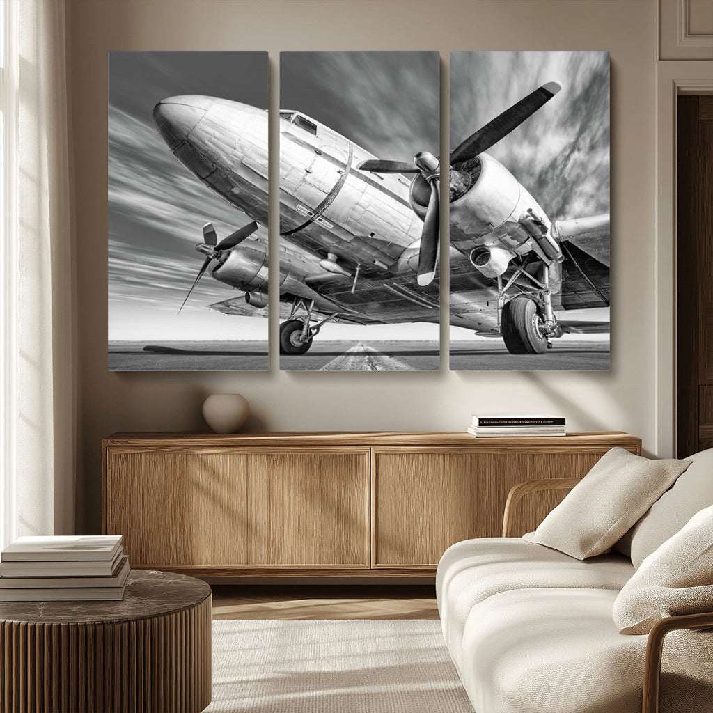 Vintage Airplane on Runway Canvas Print