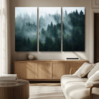 Misty Forest Wall Art | Serene Green Landscape Canvas Print