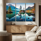 Crystal Clear Lake Wall Art | Mountains Wall Art Canvas | 3 Panel Landscape