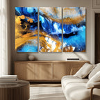 Blue Orange Marble Fluid Effect Canvas Wall Art Print