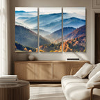 Misty Mountain Sunrise Triptych Canvas Print | Autumn Landscape Wall Art