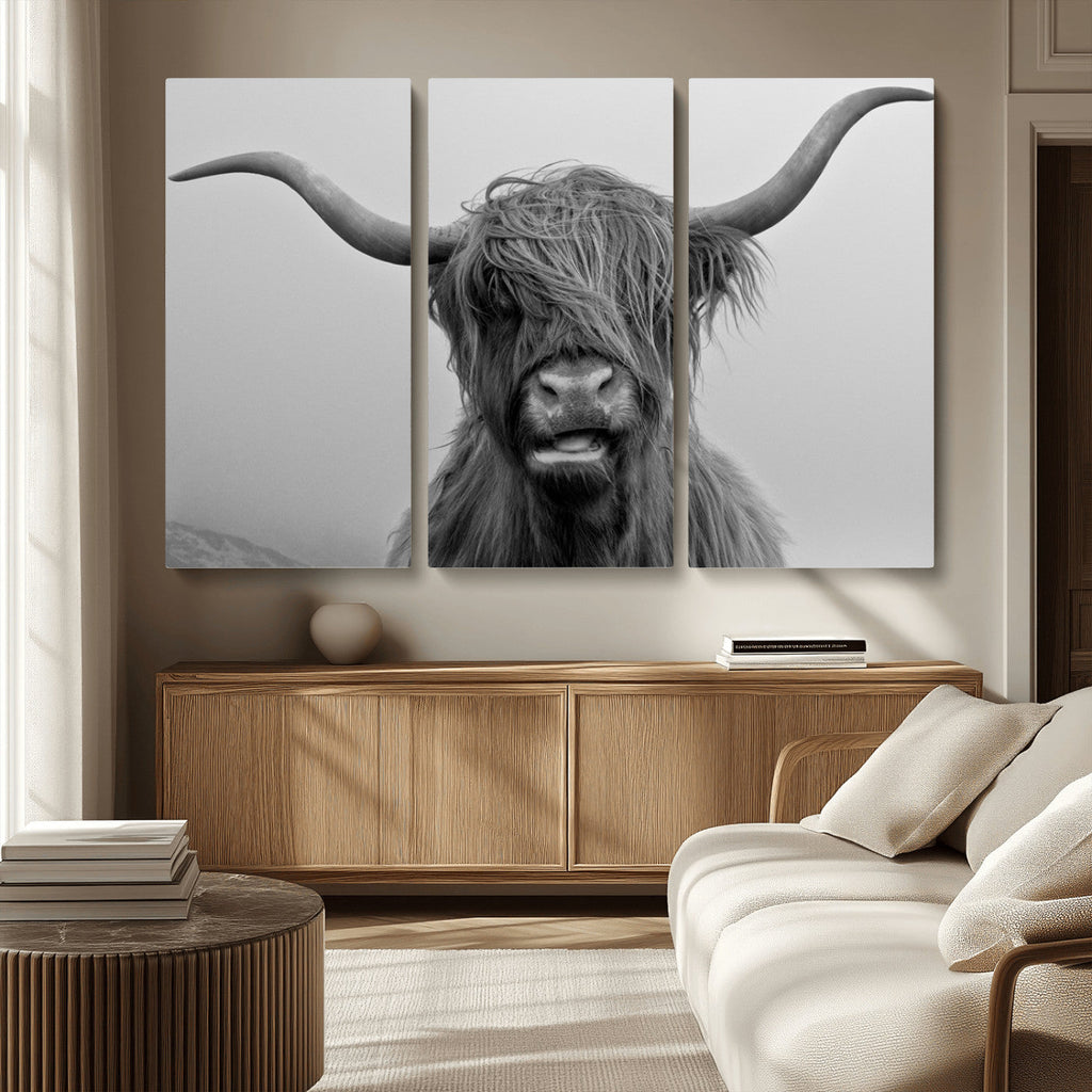 Texas Cow Wall Art Canvas, Texas Longhorn Cattle Canvas Print