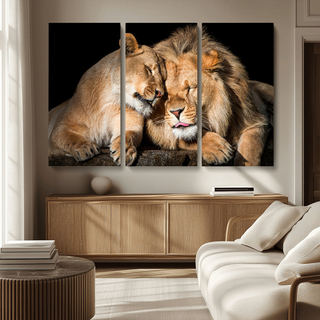 Lion and Lioness Wall Art Canvas Print | African Wildlife Animal Art