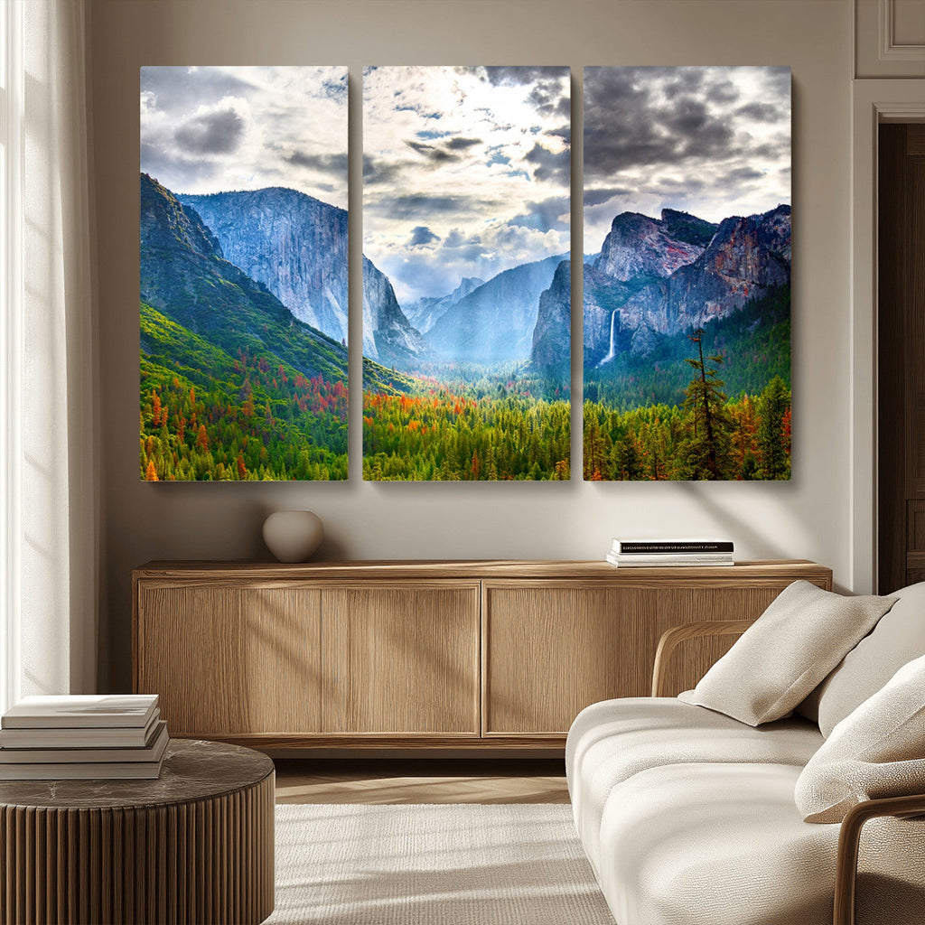 Yosemite Park Half Dome 3 Panel Canvas Print | Large Giclée Landscape Wall Art